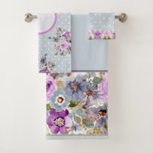 Mooie gouden paarse bloem op grijze polkadot