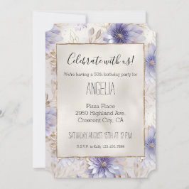 Mooie gouden parel witte paarse bloemen kaart