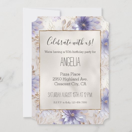 Mooie gouden parel witte paarse bloemen kaart (Voorkant)