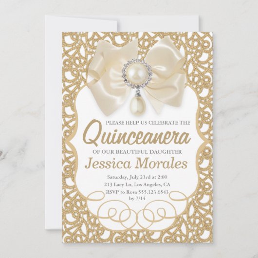 Mooie gouden Quinceanera Uitnodiging (Voorkant)