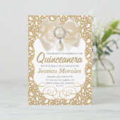 Mooie gouden Quinceanera Uitnodiging (Staand voorkant)