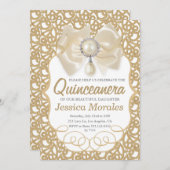 Mooie gouden Quinceanera Uitnodiging (Voorkant / Achterkant)