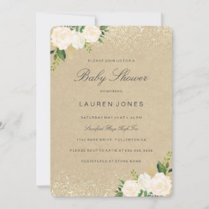Mooie Gouden Roze Rustieke Bloemige Baby Shower Ui Kaart