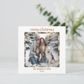 Mooie gouden sneeuwvlokken familiefoto Kerstmis Feestdagenkaart (Staand voorkant)