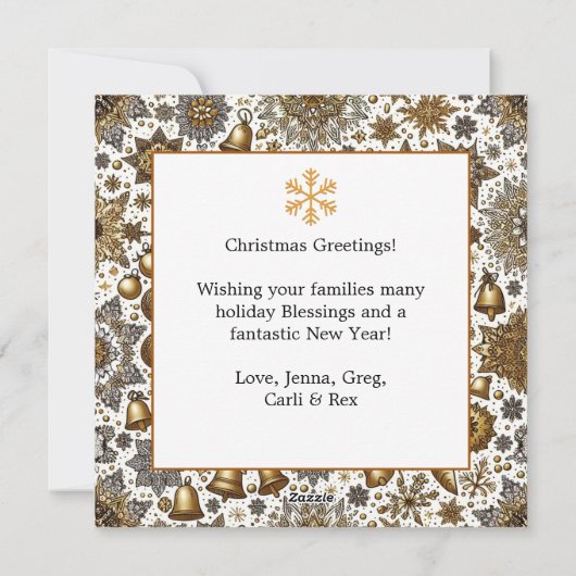 Mooie gouden sneeuwvlokken familiefoto Kerstmis Feestdagenkaart (Achterkant)