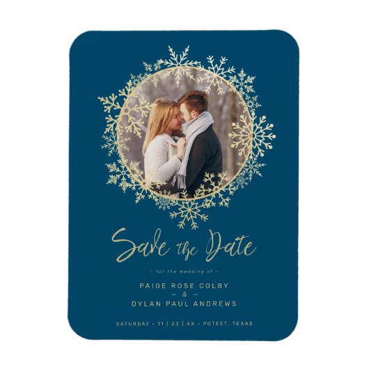 Mooie gouden sneeuwvlokken krans foto Lijst bruilo Magneet (Verticaal)