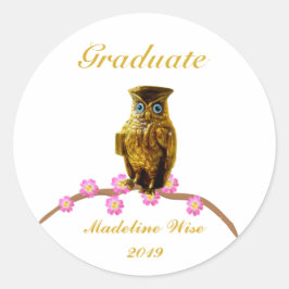 Mooie Gouden Uil Afstudeersticker Ronde Sticker