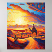 Mooie Gouden Uur Woestijn Zonsondergang & Kamelen Poster (Voorkant)
