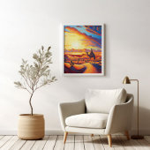 Mooie Gouden Uur Woestijn Zonsondergang & Kamelen Poster