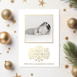 Mooie Gouden Vrolijke Kerstmis Sneeuwvlok Foto Feestdagenkaart