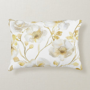 Mooie Gouden Witte Bloemen Accent Kussen