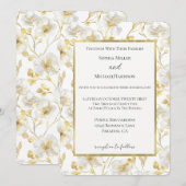 Mooie Gouden Witte Bloemen Bruiloft Kaart (Voorkant / Achterkant)
