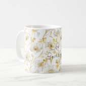 Mooie Gouden Witte Bloemen Koffiemok (Voorkant links)