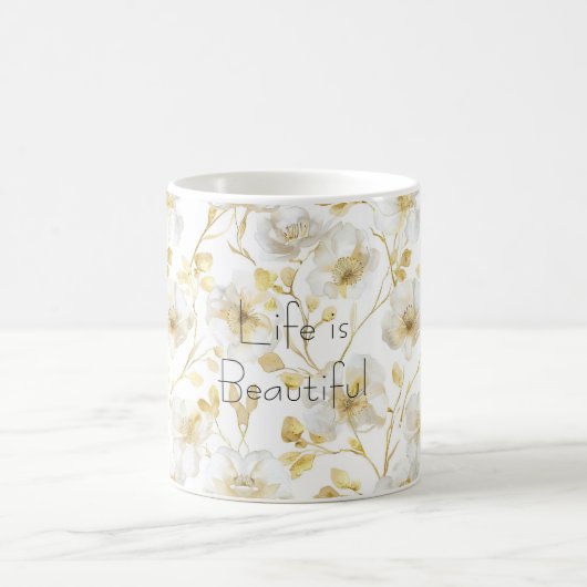 Mooie Gouden Witte Bloemen Koffiemok (Center)