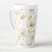 Mooie Gouden Witte Bloemen Latte Mok (Linkerhoek)