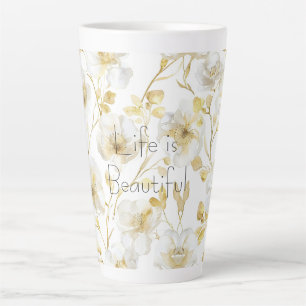 Mooie Gouden Witte Bloemen Latte Mok