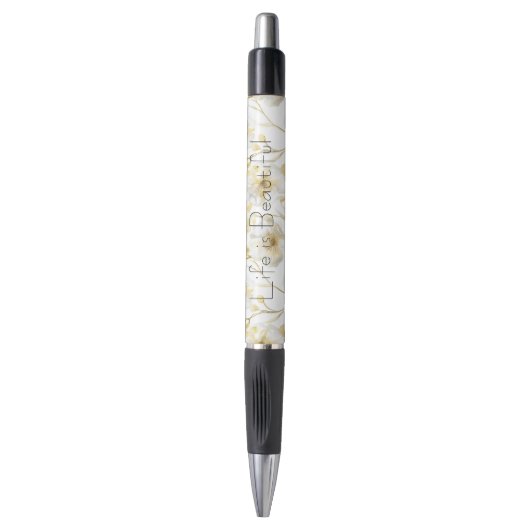 Mooie Gouden Witte Bloemen Pen (Voorkant Verticaal)