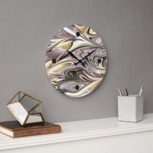 Mooie gouden zilveren grijze roze golven kunstpatr grote klok