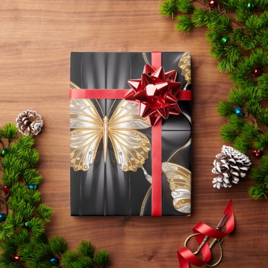 Mooie gouden & zilveren vlinders cadeaupapier (Feestdagen Geschenken)