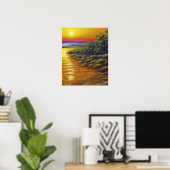 Mooie gouden zonsondergang Ocean Beach Planten Poster (Thuiskantoor)