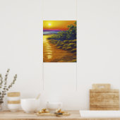 Mooie gouden zonsondergang Ocean Beach Planten Poster (Keuken)
