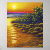 Mooie gouden zonsondergang Ocean Beach Planten Poster (Voorkant)