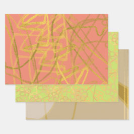 Mooie goudroze groene Floral Inpakpapier Vel