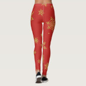 Mooie goudsneeuwvlokken op rode kerst leggings (Achterkant)