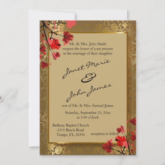 Mooie  goudvraag en kunstdecobruiloft kaart (Voorkant)