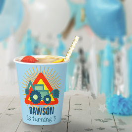 Mooie graafmachine blauwe jongens verjaardag 3 jaa papieren bekers