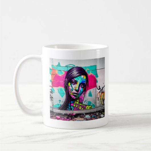 Mooie Graffiti Kunst Vrouw op Koffiemok (Links)