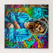 Mooie Graffiti Stedelijke Straatkunst Meisje Legpuzzel (Horizontaal)