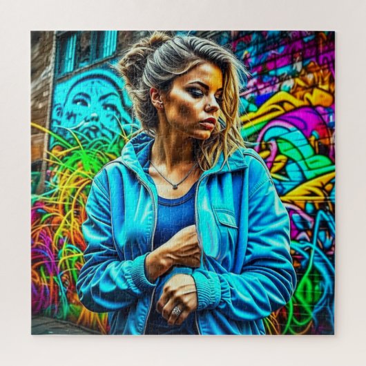 Mooie Graffiti Stedelijke Straatkunst Meisje Legpuzzel (Verticaal)