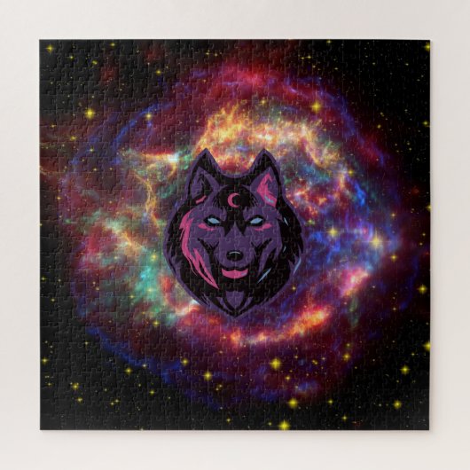 Mooie grafische Wolf Art, Galaxy Background Legpuzzel (Verticaal)