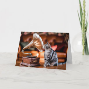 Mooie grammofoon tabby wenskaart kaart