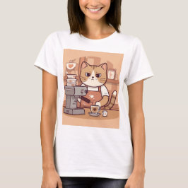 Mooie Grappige Barista Kat met Coffee T-shirt