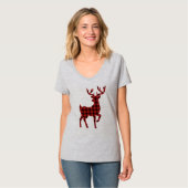 Mooie grappige Buffalo Plaid Patroon Kerst Herten T-shirt (Voorkant volledig)