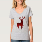 Mooie grappige Buffalo Plaid Patroon Kerst Herten T-shirt (Voorkant)