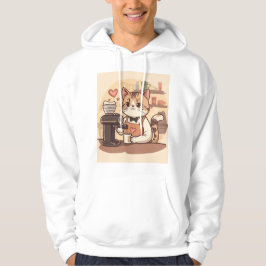 Mooie Grappige Gezellige Cartoon Barista Kat Hoodi Hoodie