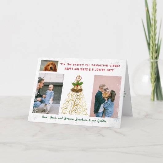Mooie Grappige Hond Katten Pawsitive 3 Foto's Eleg Feestdagen Kaart (Voorkant)