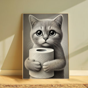 Mooie Grappige Kat die Toiletpapier Poster Vasthou