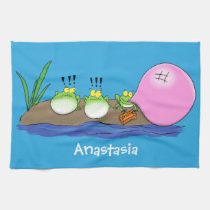 Mooie grappige kikkers bubblegum cartoon illustrat theedoek