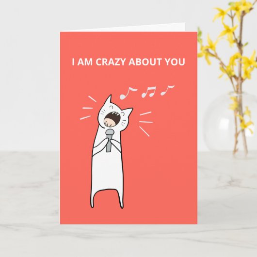 Mooie Grappige Zingende Kat Waar Ik Verliefd Op Be Kaart (Gele Bloem)