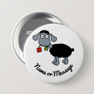 Mooie Grappige Zwarte Lam Schaap met Rode Bloem op Ronde Button 7,6 Cm