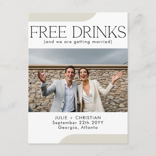 Mooie gratis Drinken bruiloft Bewaar de datum Briefkaart (Voorkant)