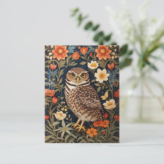 Mooie gravende uil William Morris Geïnspireerd Briefkaart (Staand voorkant)
