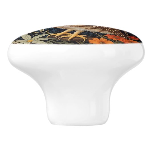 Mooie gravende uil William Morris Geïnspireerd Keramische Knop (Zijkant)