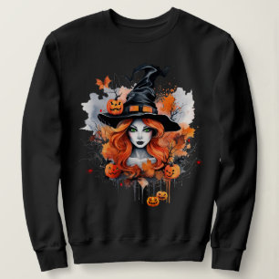 Mooie Green Eyed Witch met pompoenen Trui
