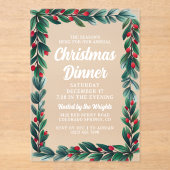 Mooie Greenery Berry Lijst kerstdiner Acryl Uitnodigingen (Voorkant)
