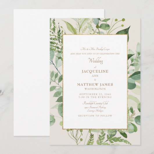 Mooie Greenery Bride Parents Cream & Gold Kaart (Voorkant / Achterkant)